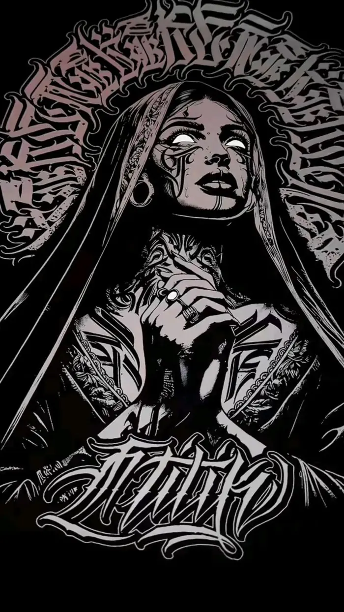 Retrato con lettering en black and grey