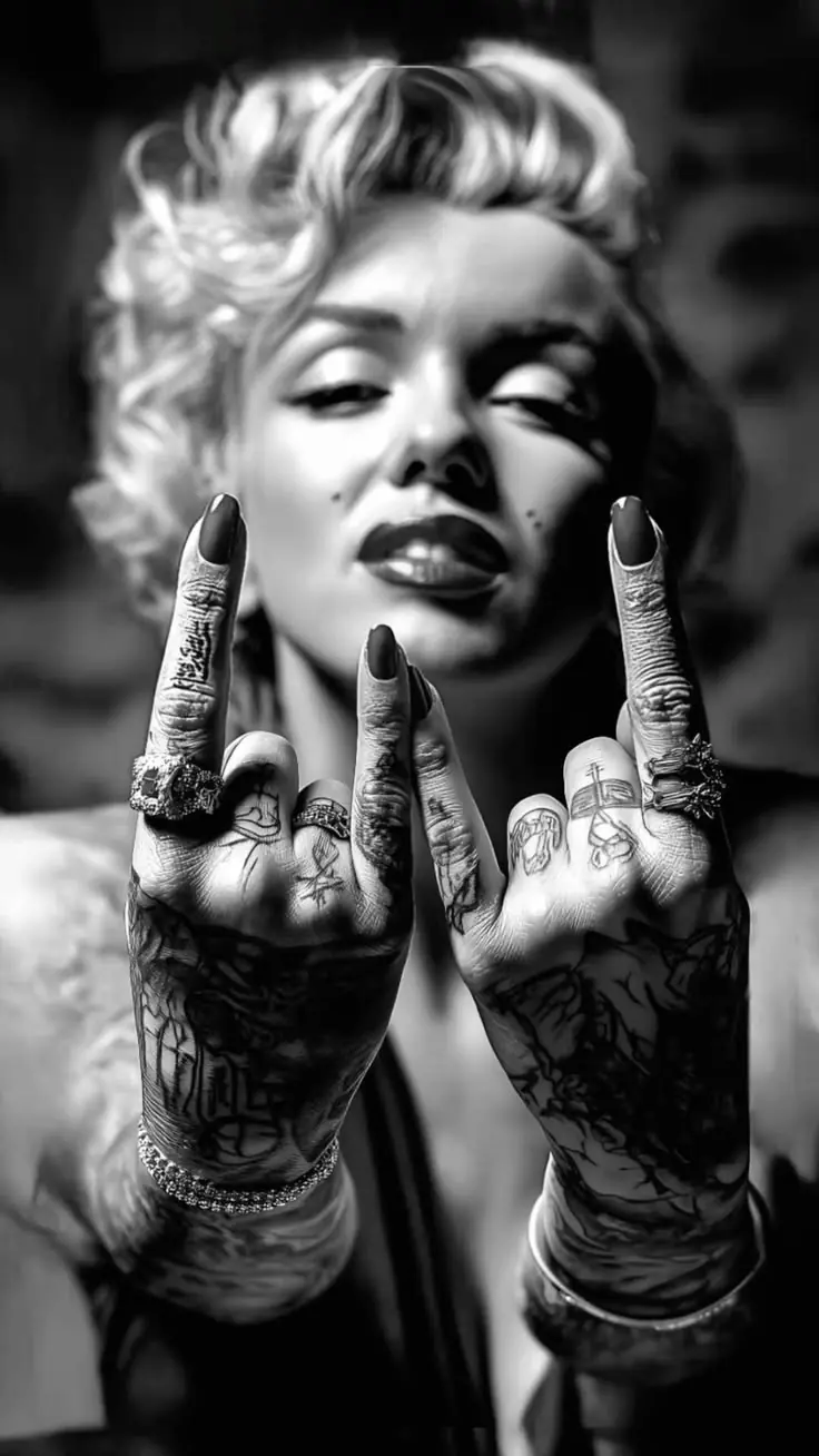Retrato en blanco y negro con las manos tatuadas