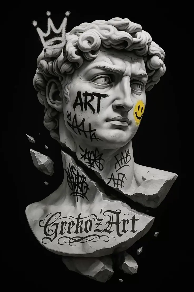 Busto clásico intervenido con grafiti